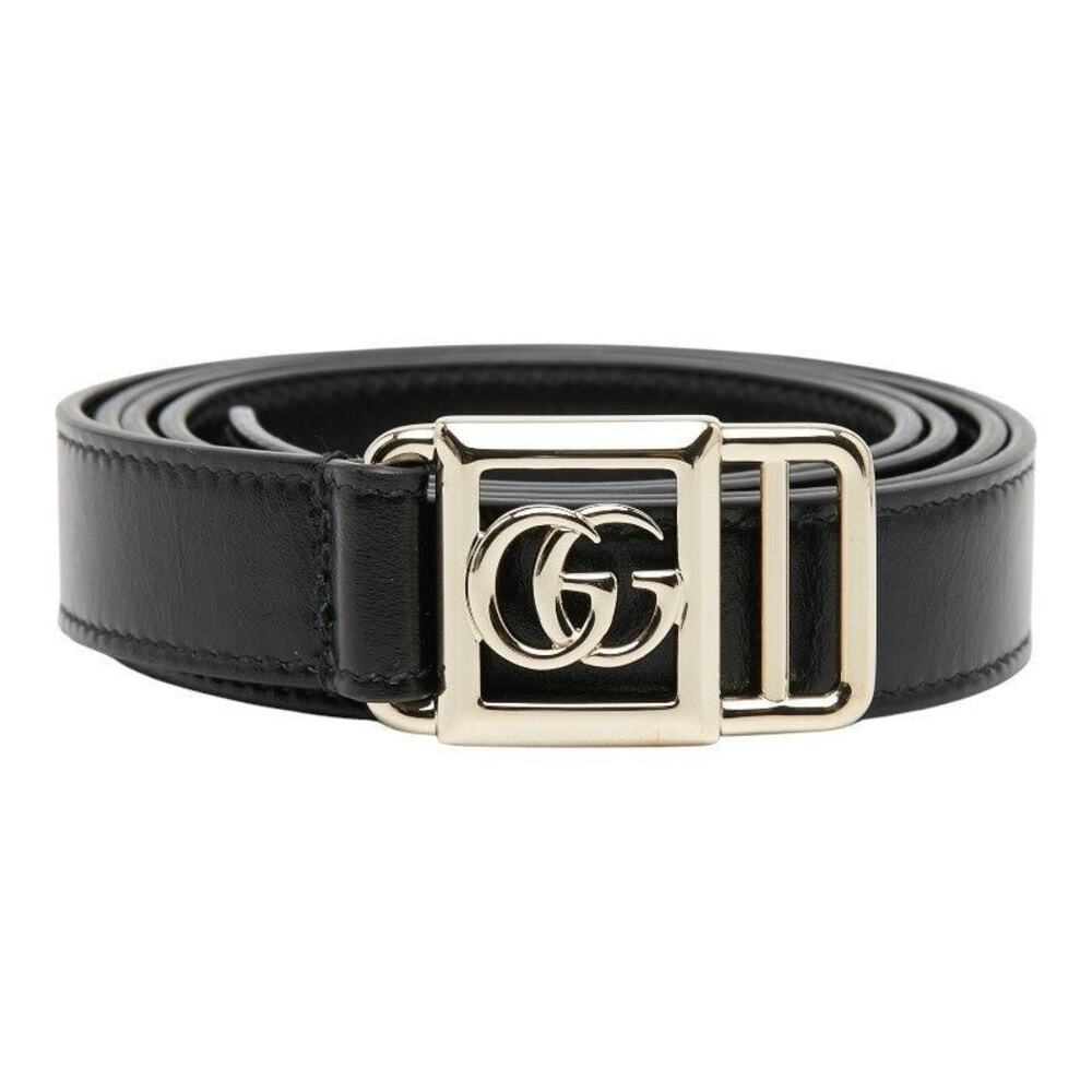 Gucci Leather Double G Buckle Slim Belt Black